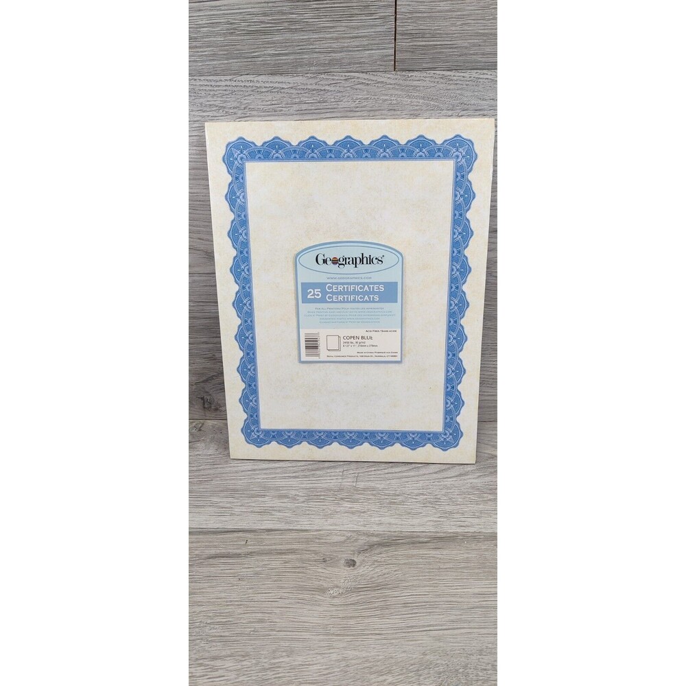 Geographics Copen BLUE Certificates, 8-1/2 x 11  2- 25 in= 50 pack Printable